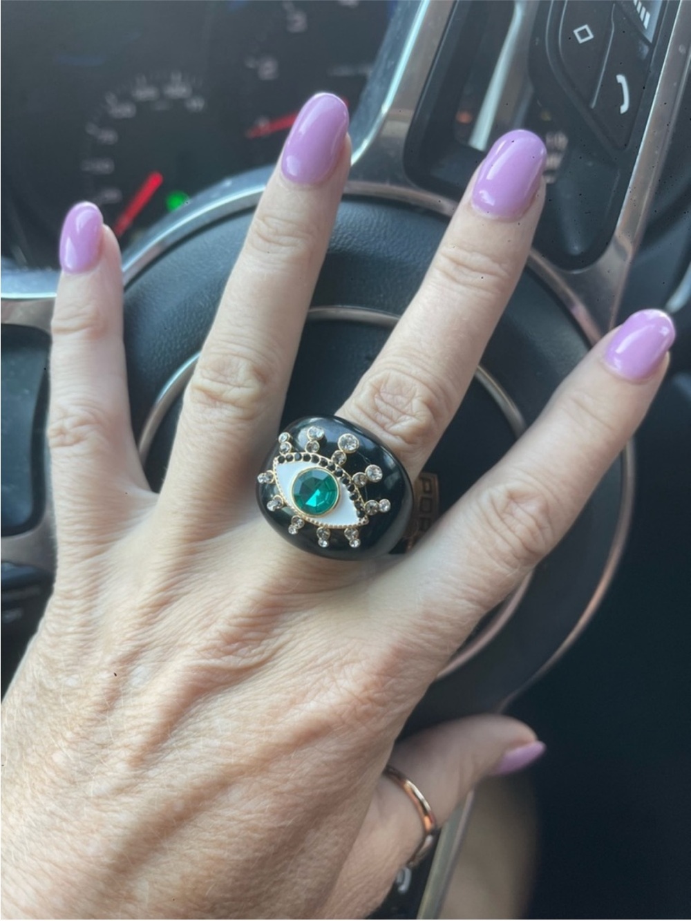 Kurt Geiger Black Statement Ring with Teal Crystal - Picture 2 of 4
